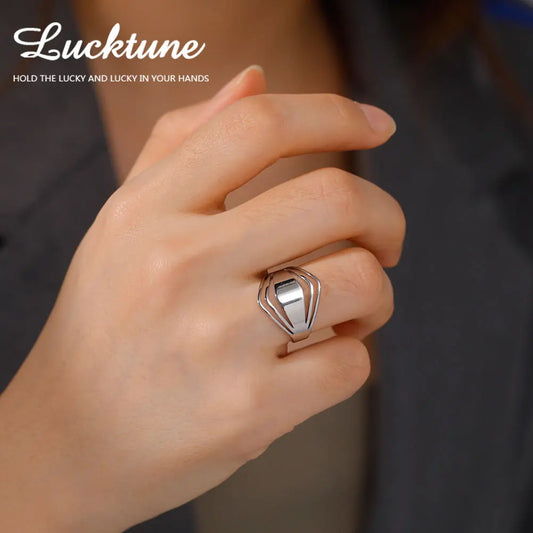 Lucktune Silver Color Irregular Hollow Line Geometric Rings for Women Men Stainless Steel Simple Daily Accessories Jewelry Gifts